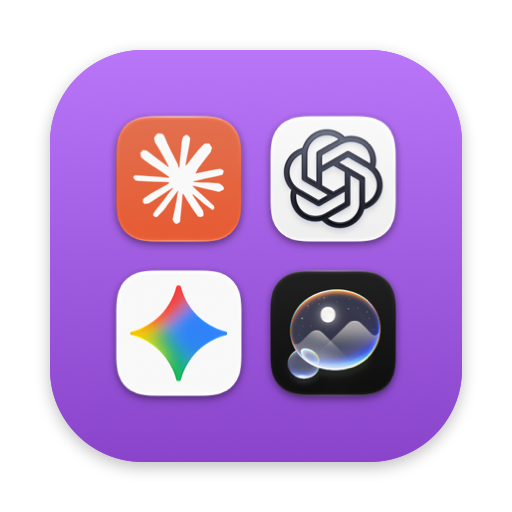 AI stack icon: previews of Claude, ChatGPT, Gemini and Image Playground on a purple tile
